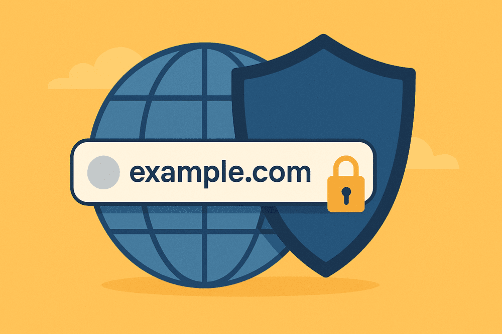 Illustration of passive domain protection with lock and domain name shield