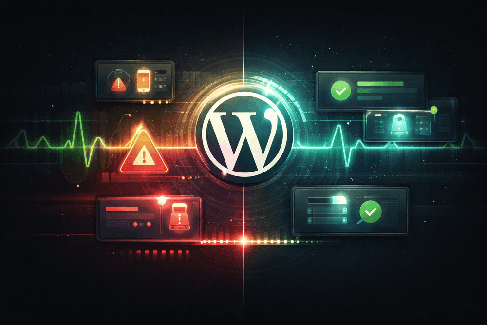 Illustration of WordPress uptime monitoring alerts and incident notifications